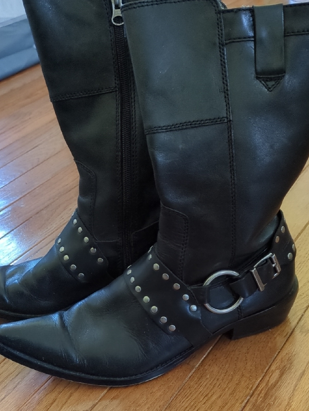 Harley-Davidson Black Leather Studded Mid-Calf Boots